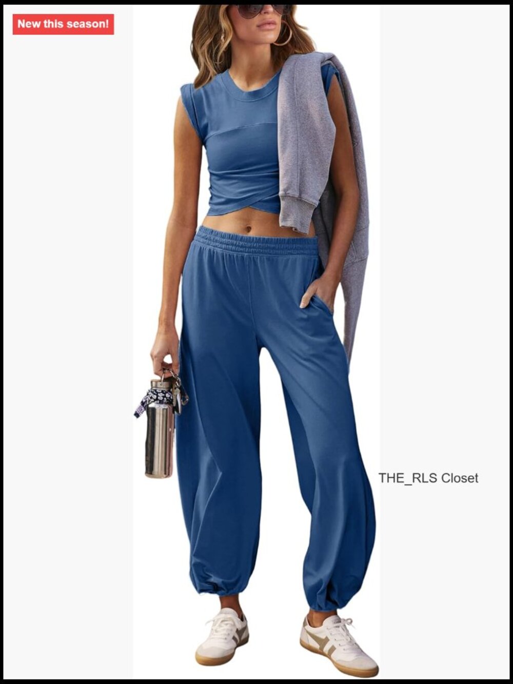 Cotton Blend Cropped Tank Top And Sweatpants 2 Piece Workout Set